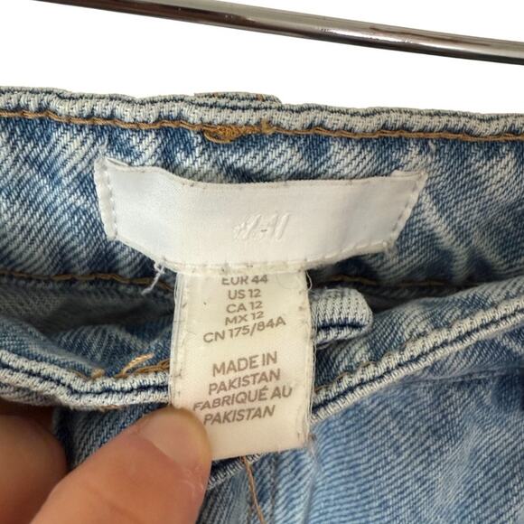 H&M Light Wash High Rise 100% Cotton Straight Denim Jeans Inseam 32" Size 12 - Picture 3 of 6